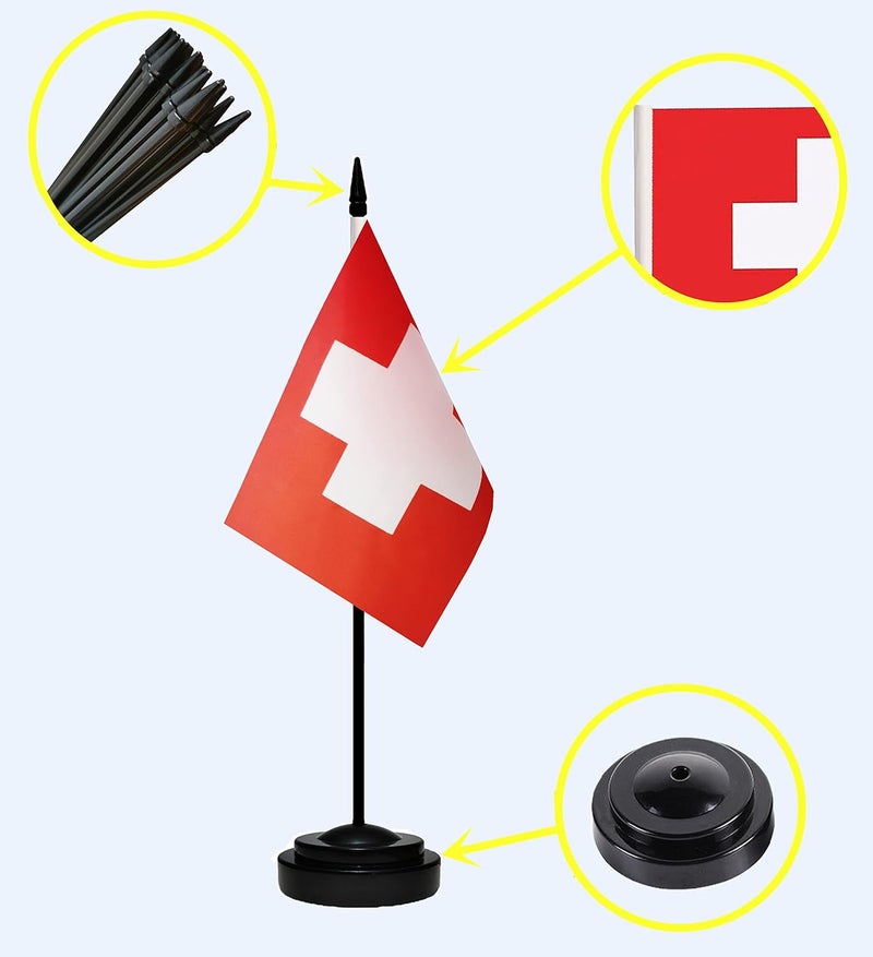 tibijoy Switzerland Flags Swiss Small Mini Desk Flags Set (12 Pack) - Red-White, 8.2" x 5.5" (W x L), Fade Resistant, Perfect Patriotic Decoration for Home, Office - Image 3